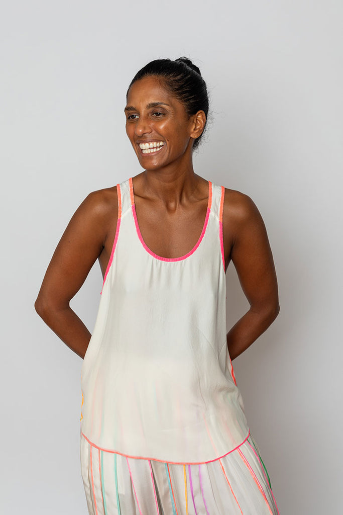 Highlighter Silk Tank - White/Multi