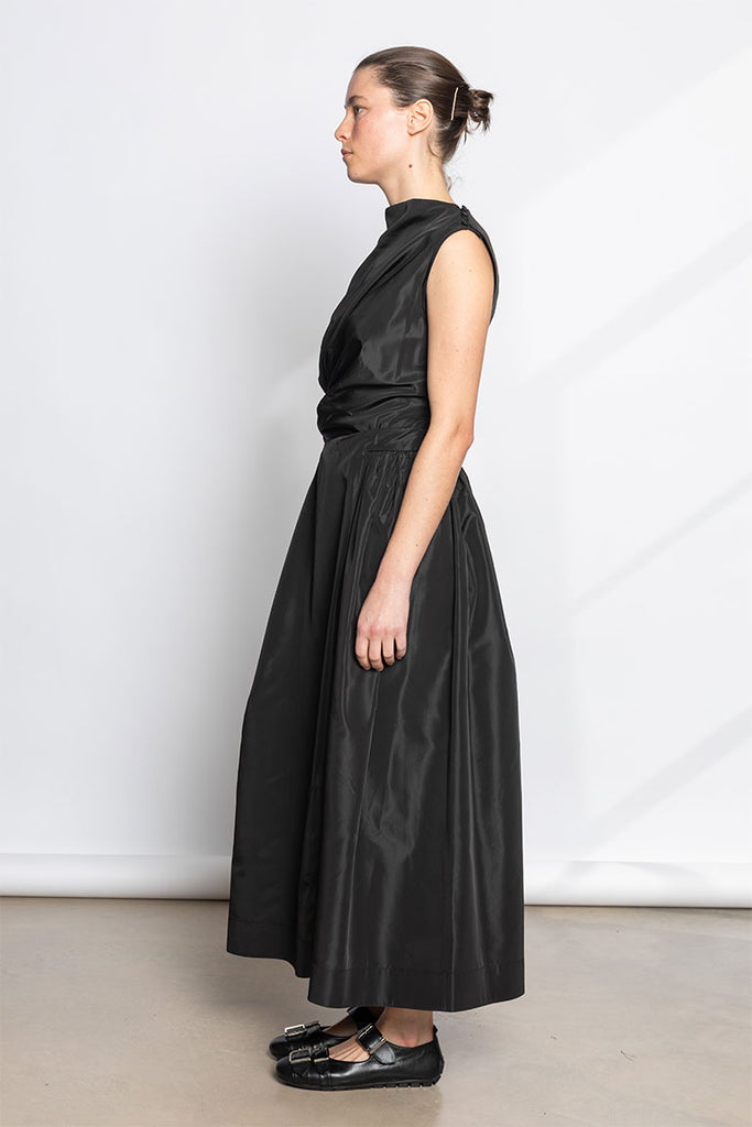 Hip Detail Draped Dress - Black
