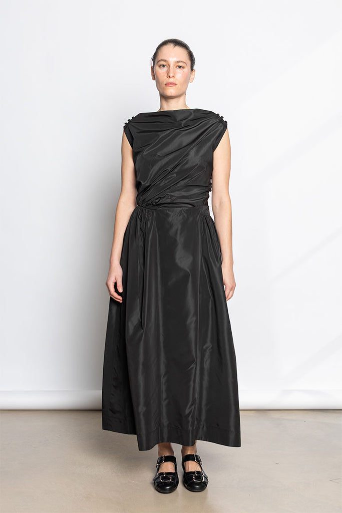 Hip Detail Draped Dress - Black