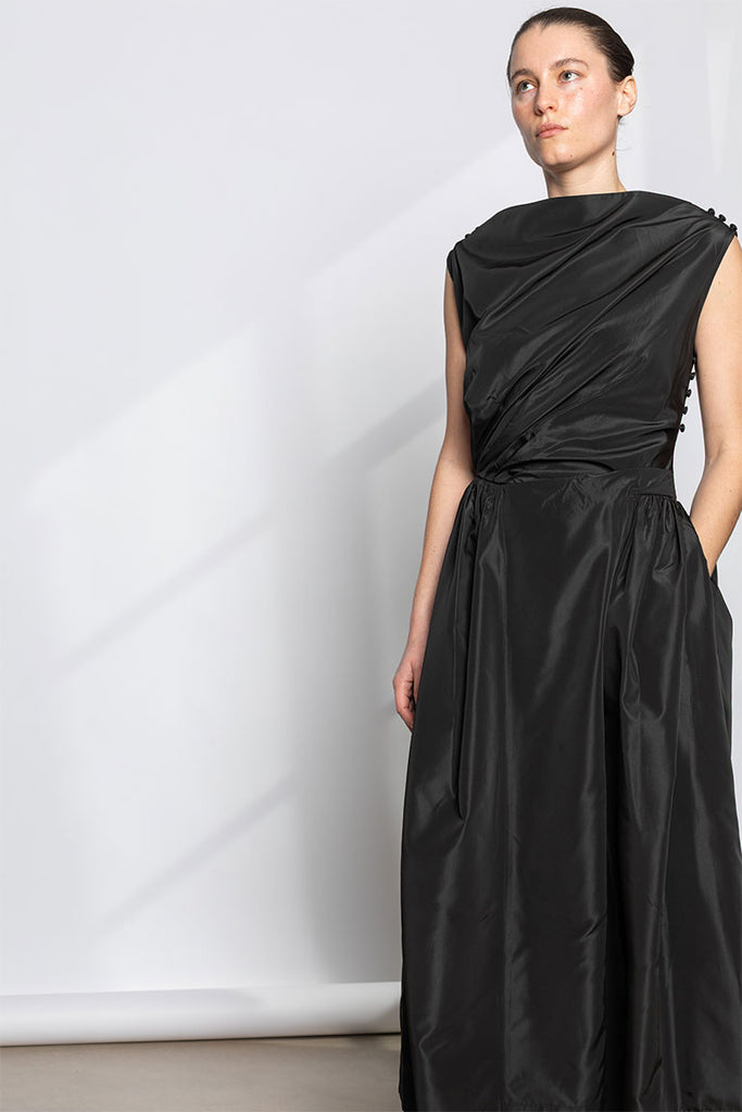 Hip Detail Draped Dress - Black