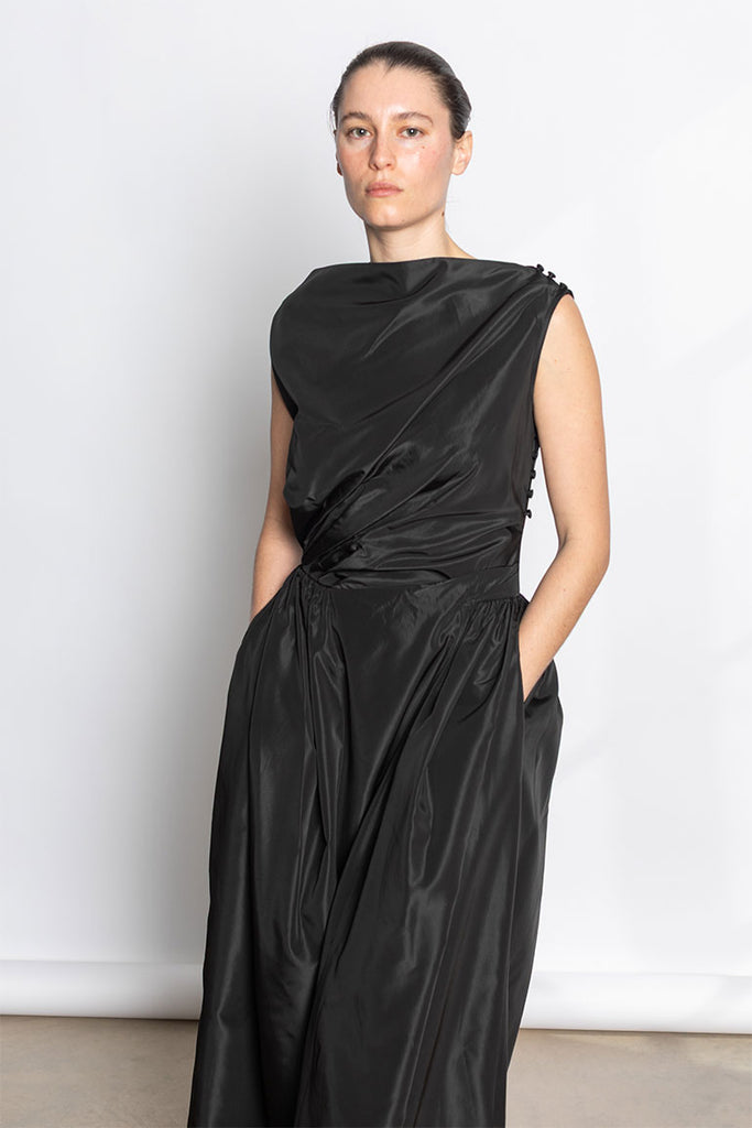Hip Detail Draped Dress - Black