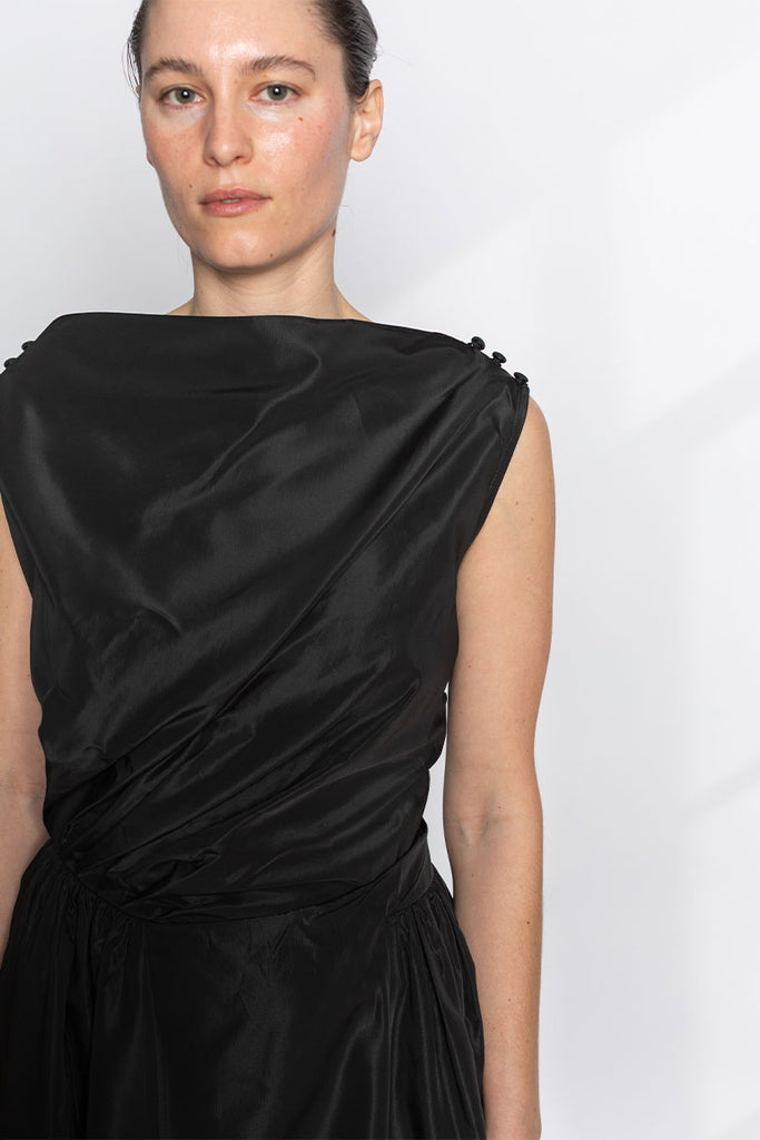 Hip Detail Draped Dress - Black