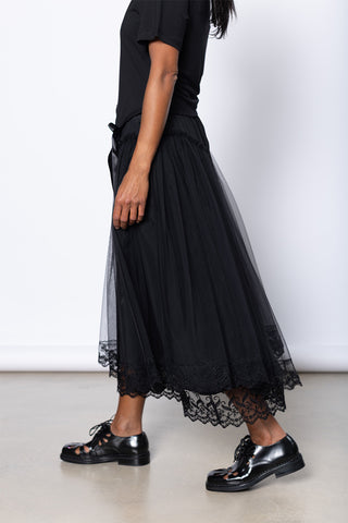 Hip Detail Lace Trim Skirt - Black