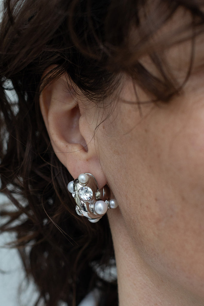 Hoop Earrings - Silver/Pearl/Crystal