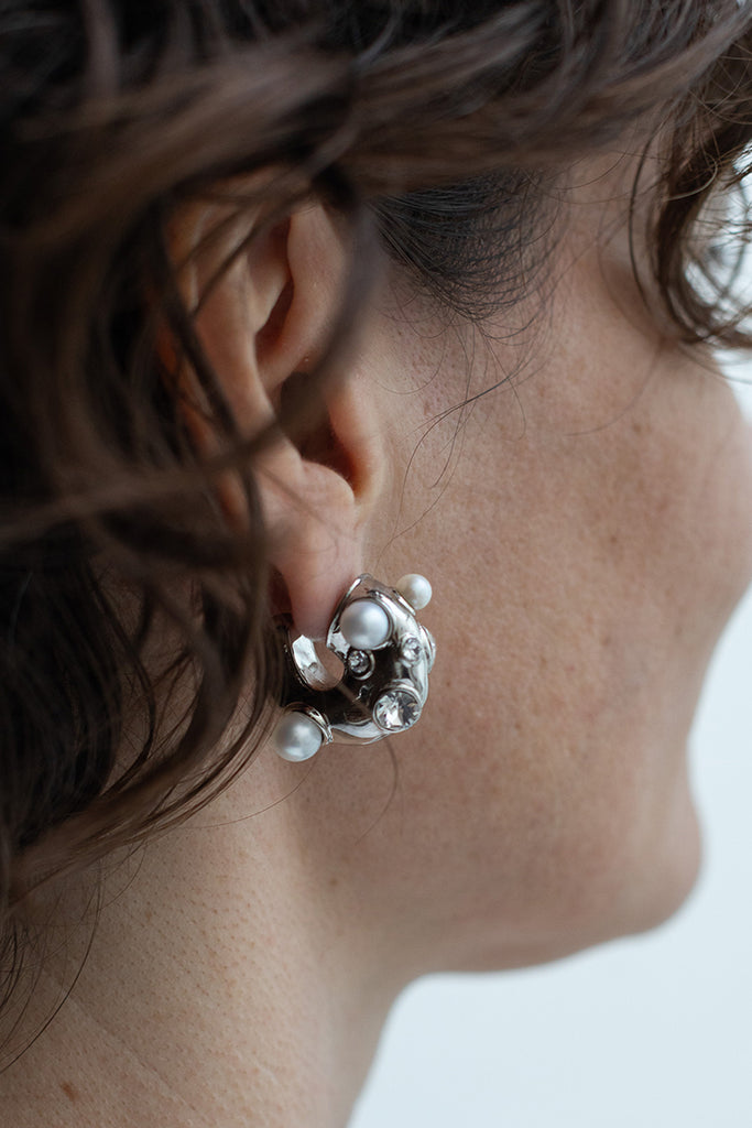 Hoop Earrings - Silver/Pearl/Crystal