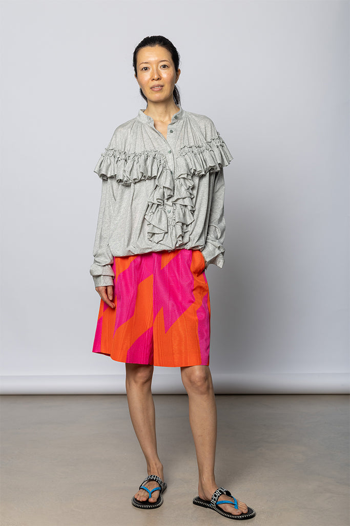 Hunver Ruffled Jersey Blouse - Grey Marle