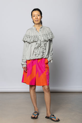 Hunver Ruffled Jersey Blouse - Grey Marle