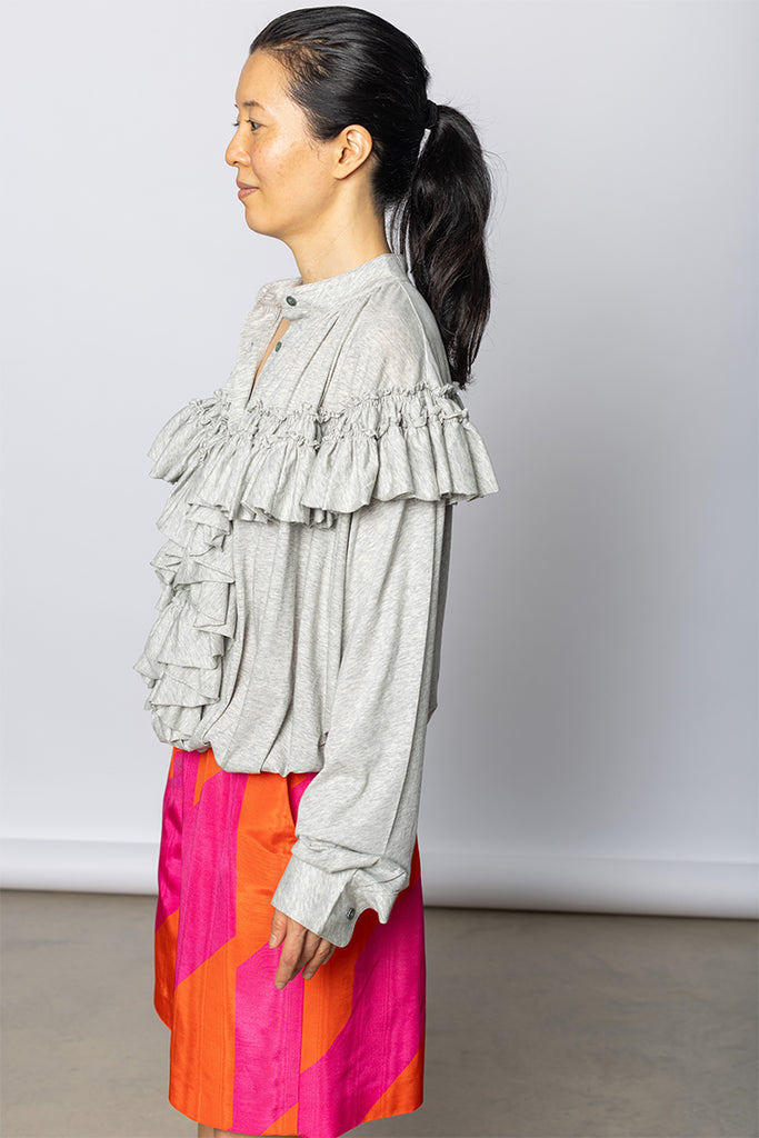 Hunver Ruffled Jersey Blouse - Grey Marle