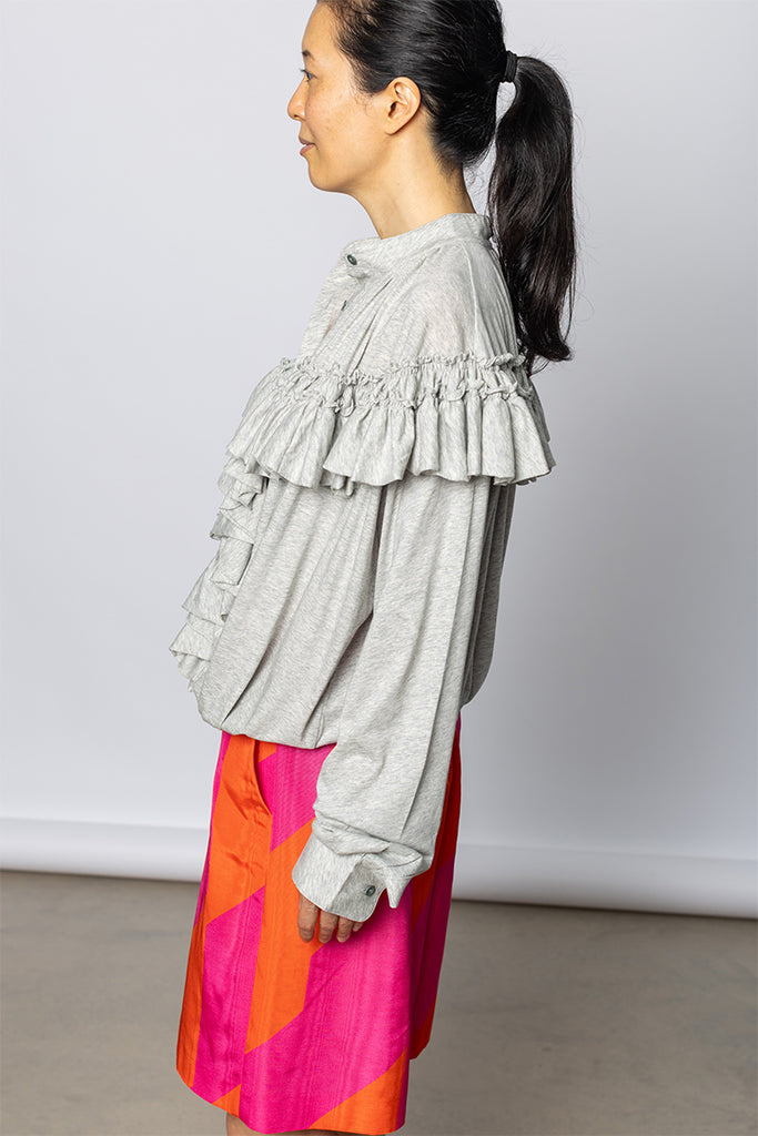 Hunver Ruffled Jersey Blouse - Grey Marle