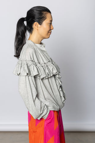 Hunver Ruffled Jersey Blouse - Grey Marle