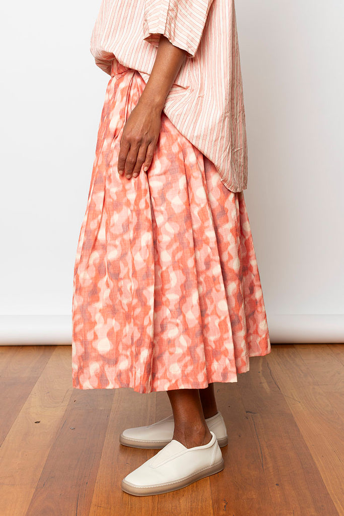 Ikat Double Rideau Skirt - Coral