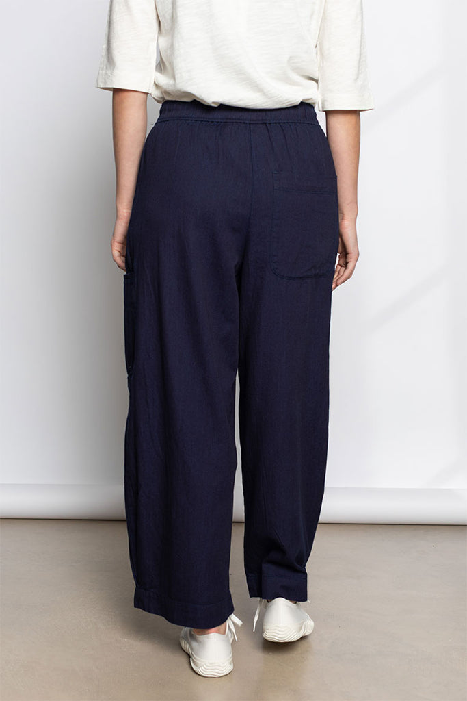 Indigo Cotton Twill Wide Leg Trousers - Indigo