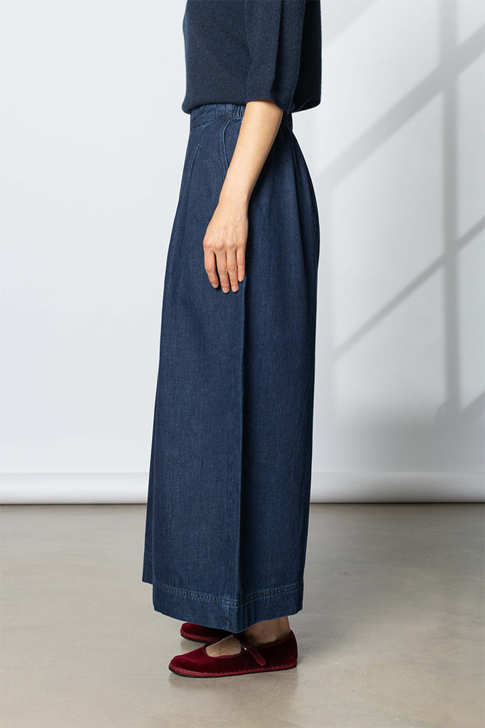 Indigo Denim Pull On Cropped Trousers