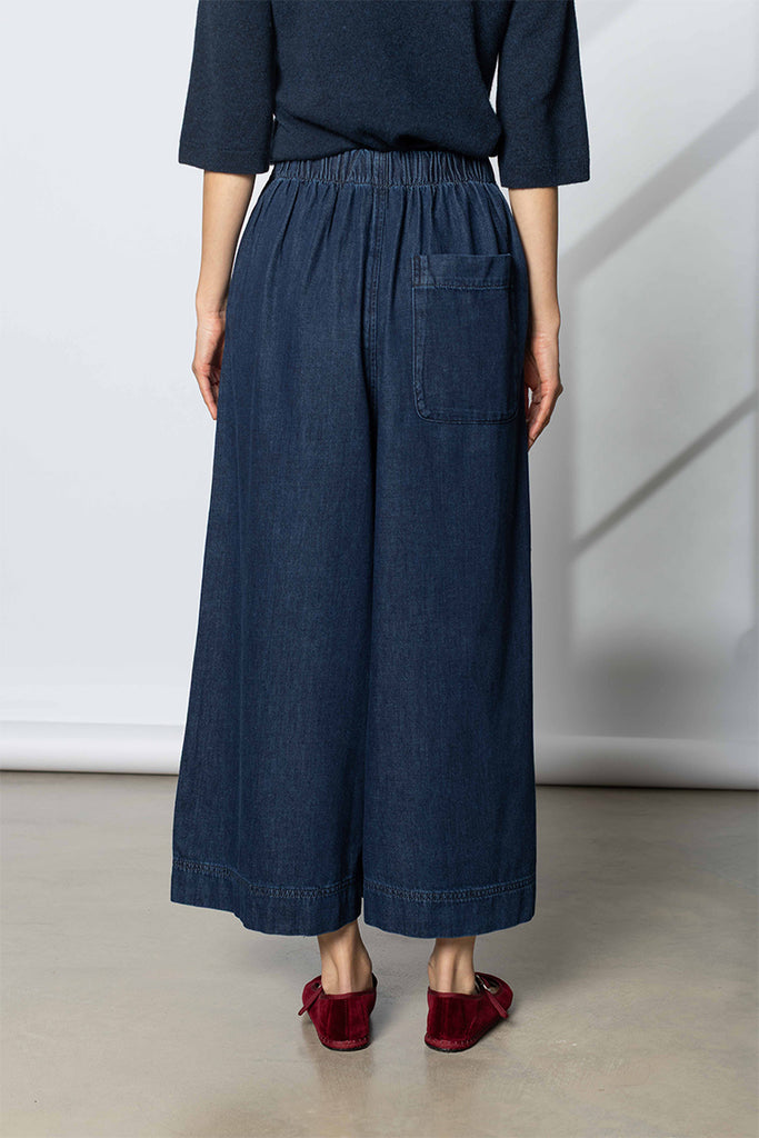Indigo Denim Pull On Cropped Trousers