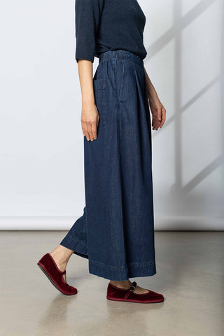 Indigo Denim Pull On Cropped Trousers