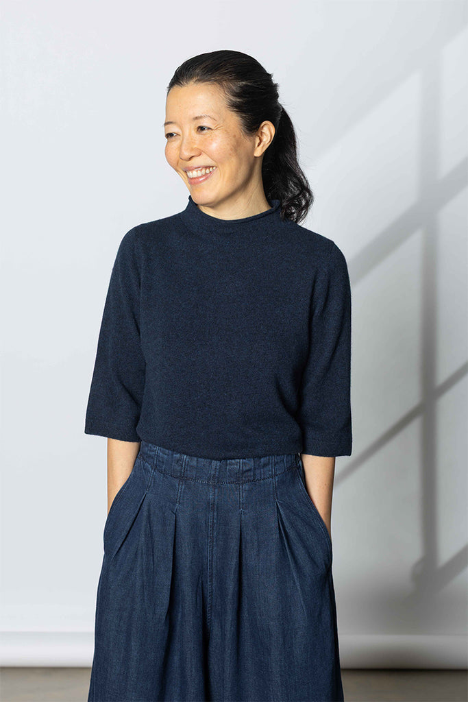 Indigo Denim Pull On Cropped Trousers