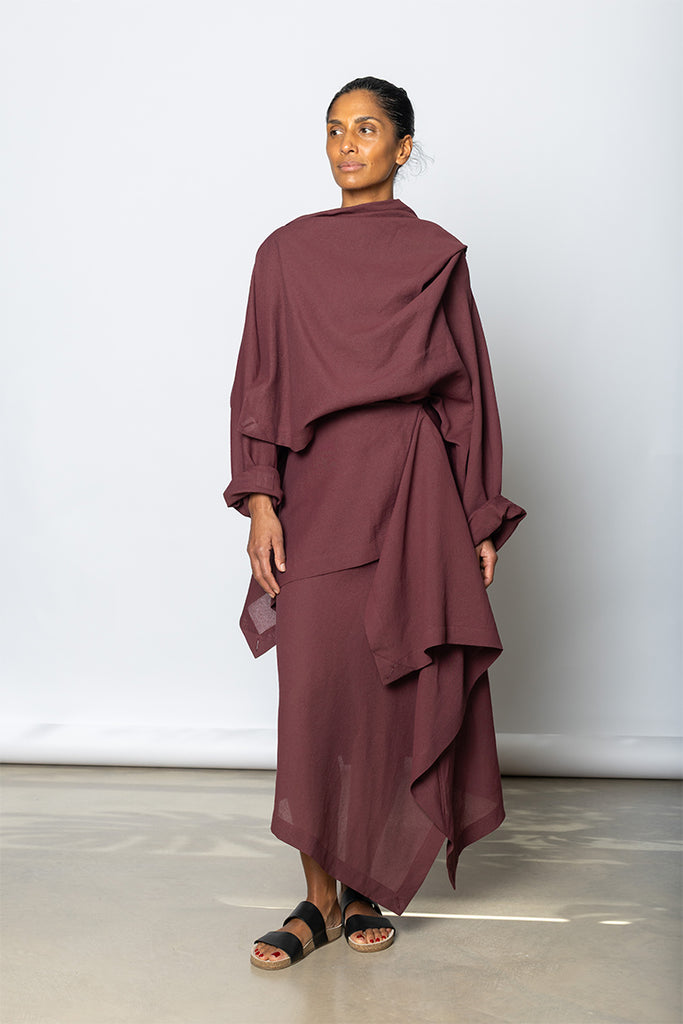 Issey Miyake. All Squares Skirt. Maroon layered skirt. 