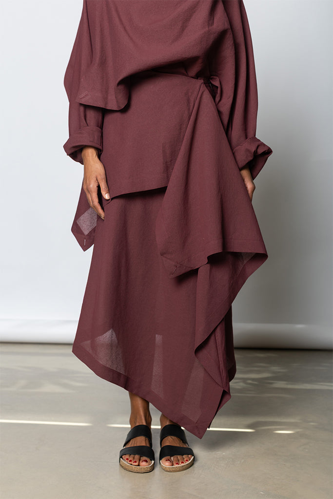 Issey Miyake. All Squares Skirt. Maroon layered skirt. 