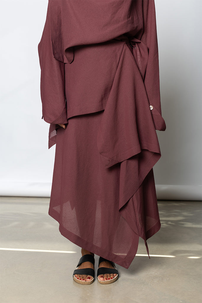 Issey Miyake. All Squares Skirt. Maroon layered skirt. 