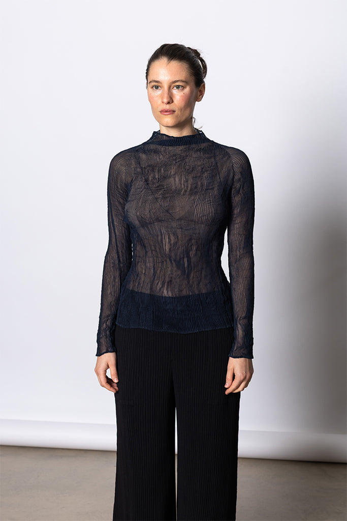 Chiffon Twist Long Sleeve Top - Dark Navy