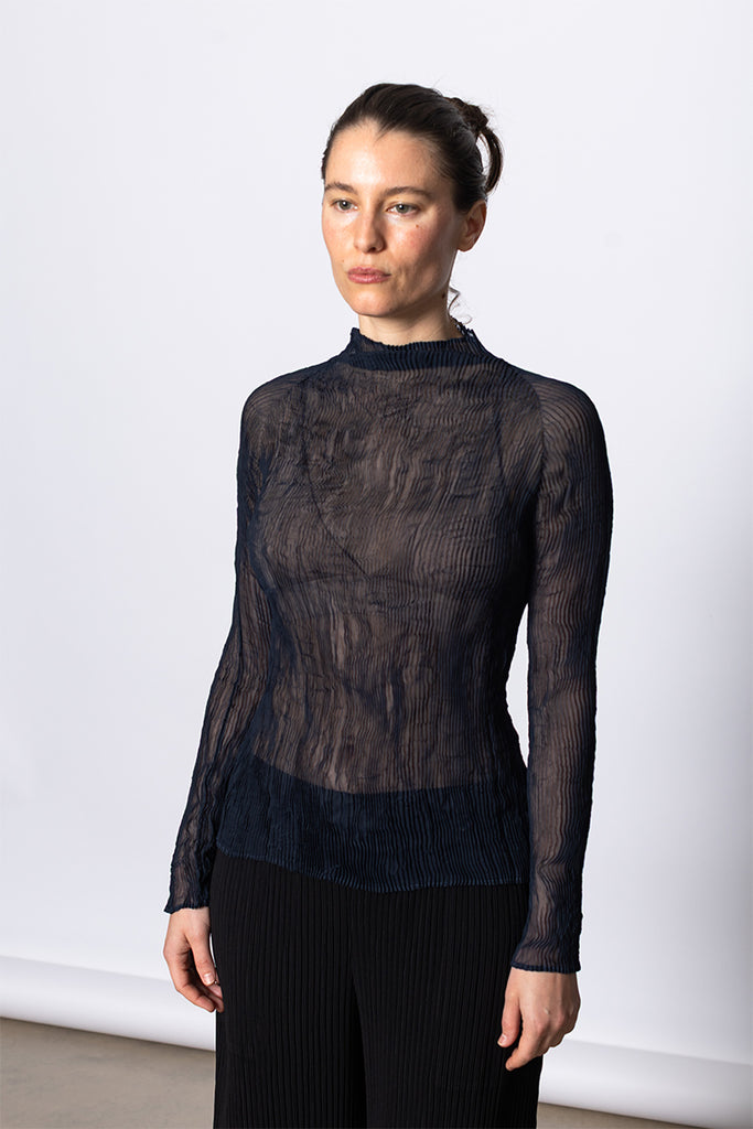 Chiffon Twist Long Sleeve Top - Dark Navy