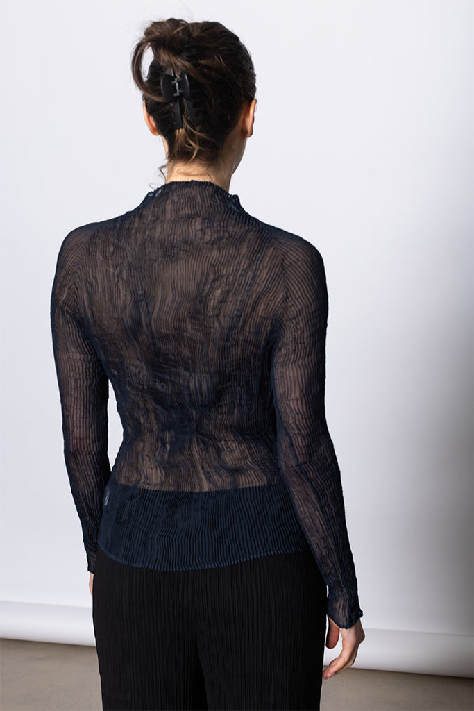 Chiffon Twist Long Sleeve Top - Dark Navy