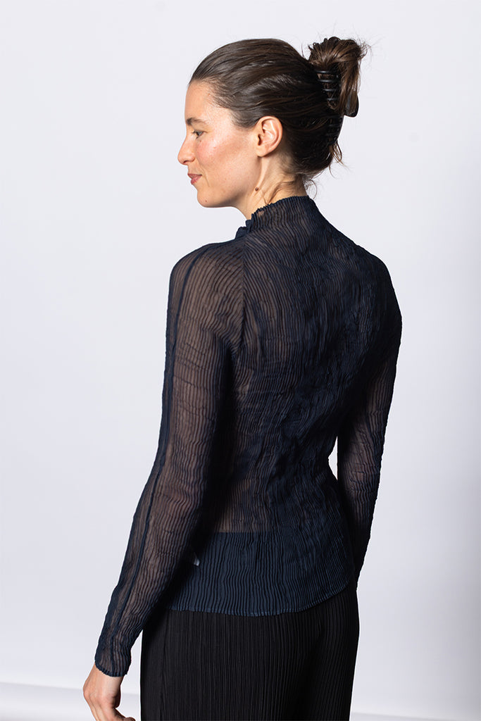 Chiffon Twist Long Sleeve Top - Dark Navy