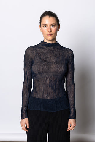 Chiffon Twist Long Sleeve Top - Dark Navy