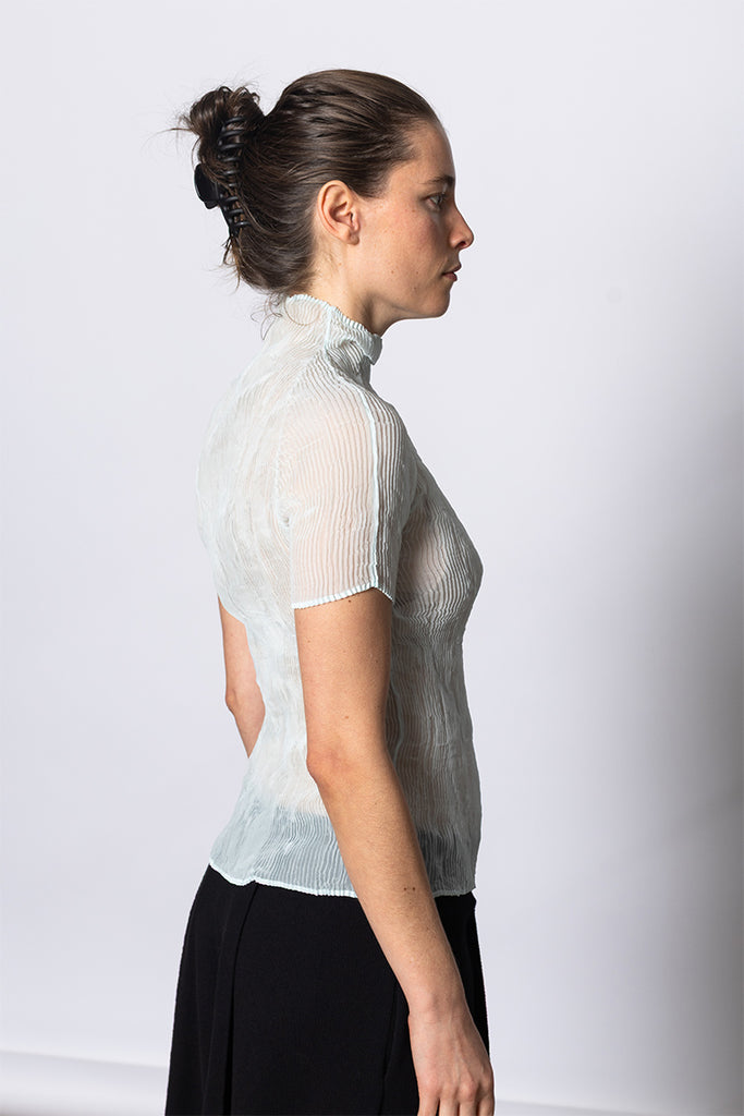 Chiffon Twist Short Sleeve Top - Light Blue