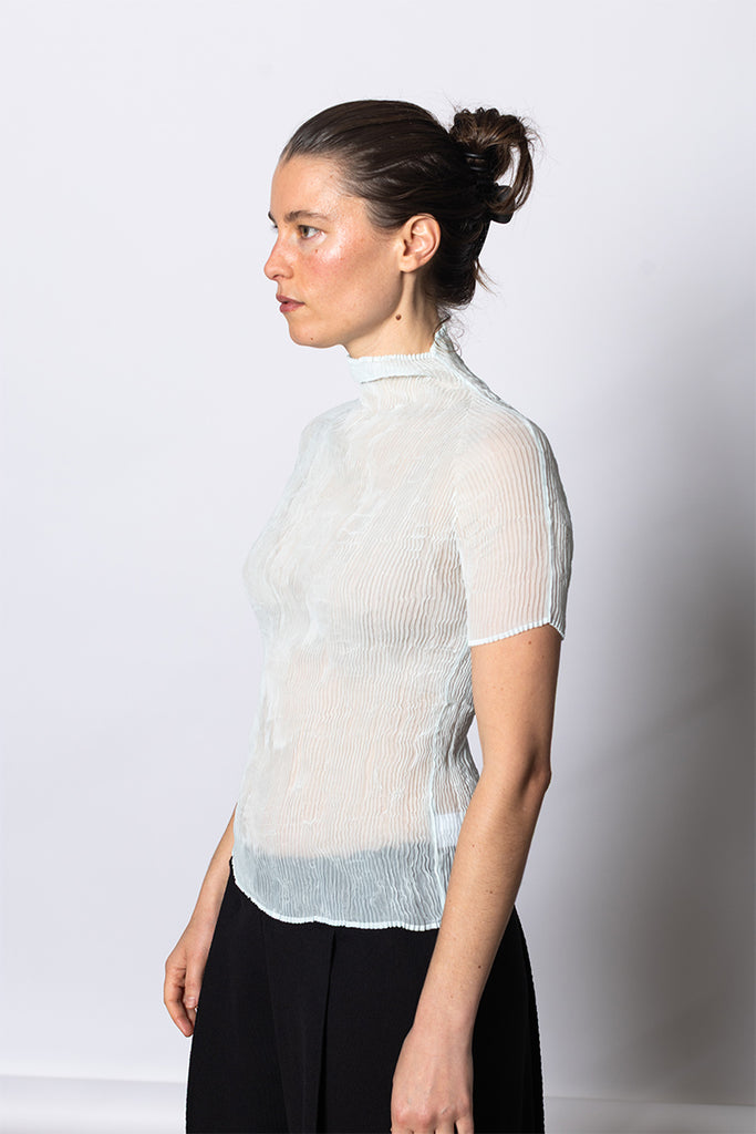 Chiffon Twist Short Sleeve Top - Light Blue