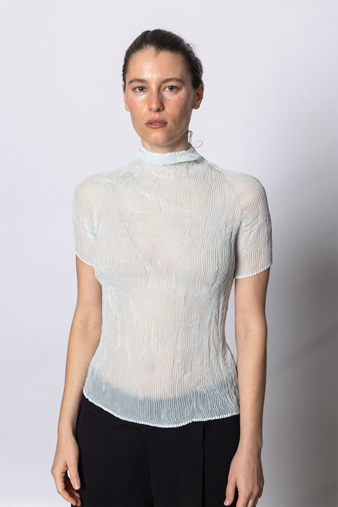 Chiffon Twist Short Sleeve Top - Light Blue