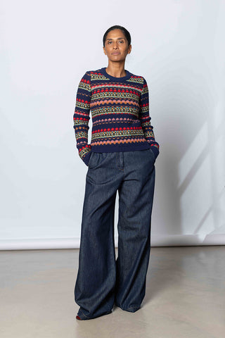 Jacquard Wool Sweater - Navy