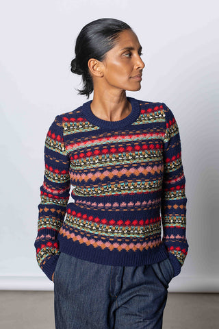 Jacquard Wool Sweater - Navy