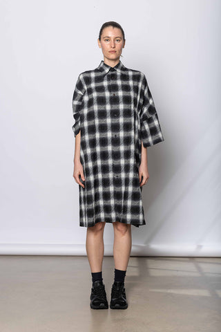 K Gathered Shirt Dress - Black/White
