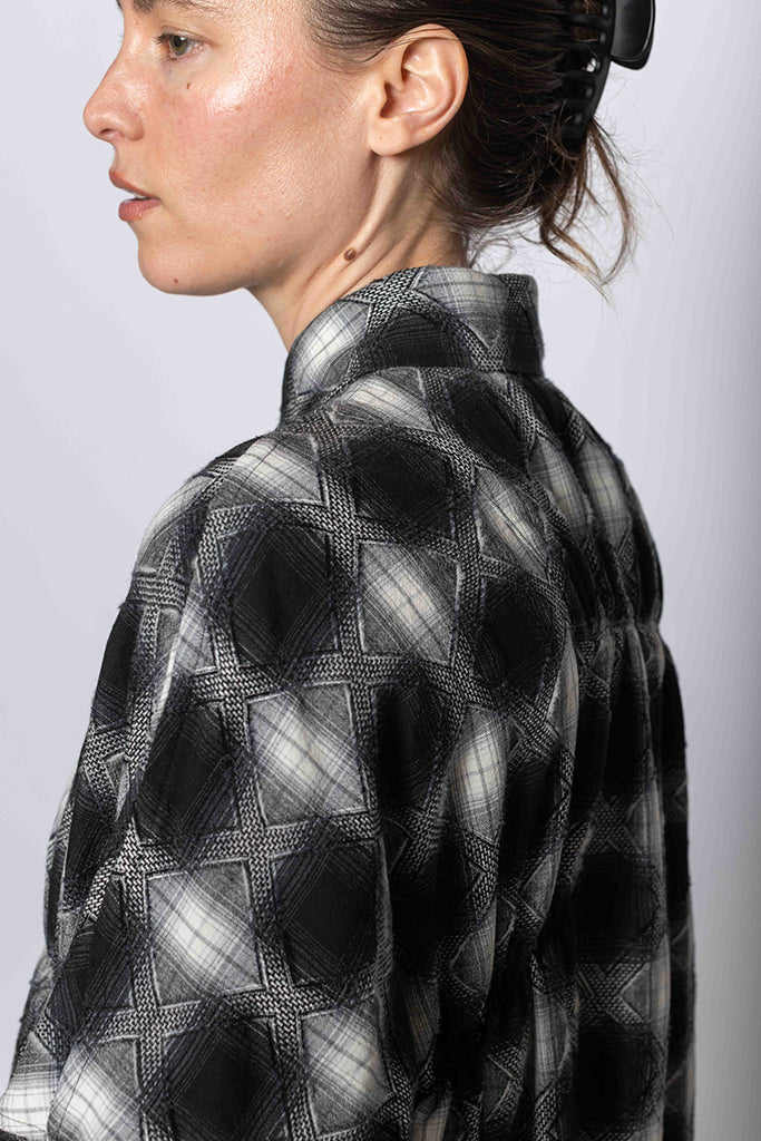 K Gathered Shirt Dress - Black/White