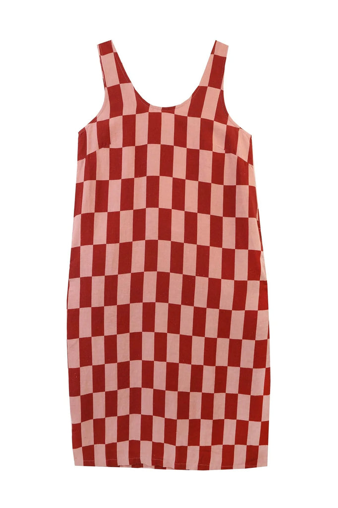 Printed Linen Slip - Brick Check