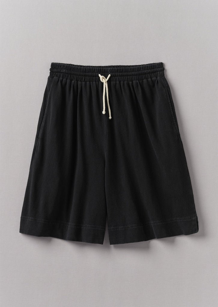 Pleated Organic Cotton Jersey Shorts - Washed Black