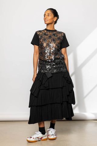 Lace Front T-Shirt Blouse - Black