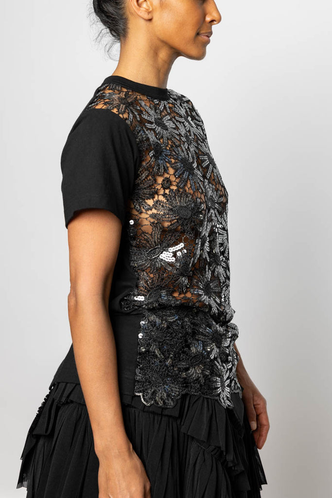 Lace Front T-Shirt Blouse - Black