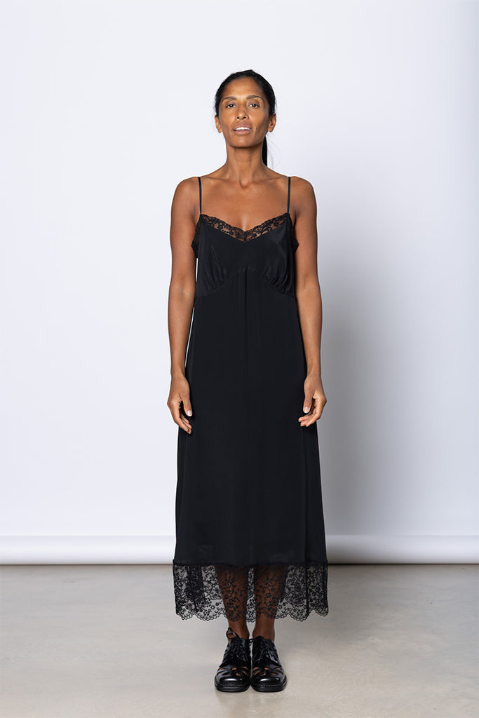 Lace Trim Slip Dress - Black