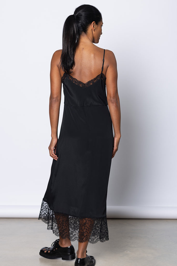 Lace Trim Slip Dress - Black