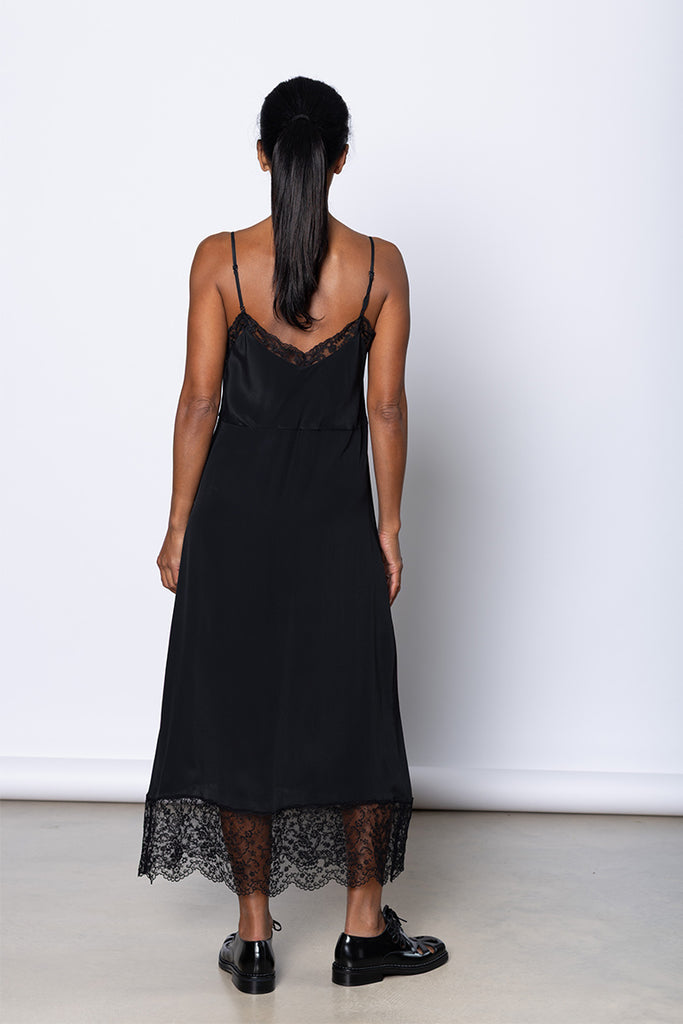 Lace Trim Slip Dress - Black