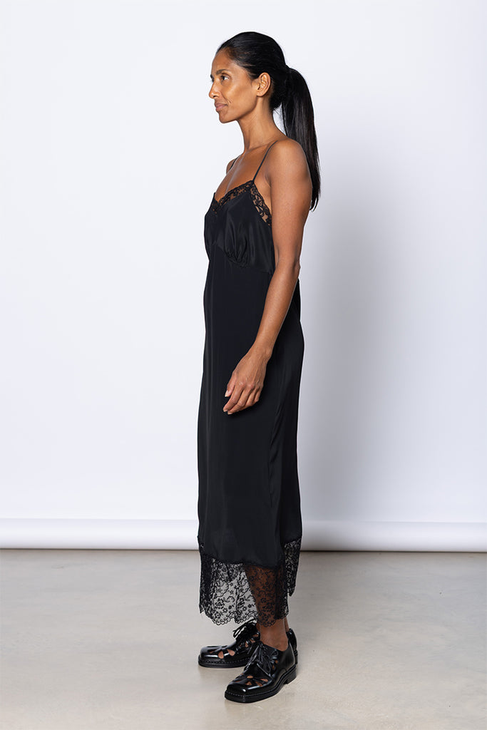 Lace Trim Slip Dress - Black