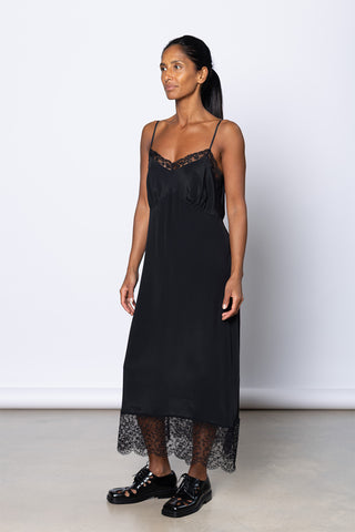 Lace Trim Slip Dress - Black