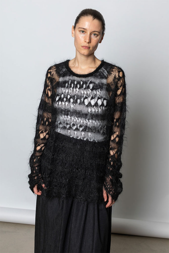 Lacey Knit Pullover - Black