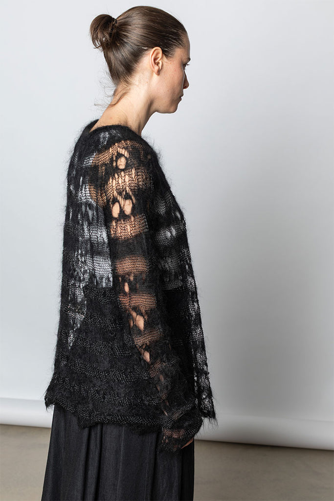 Lacey Knit Pullover - Black