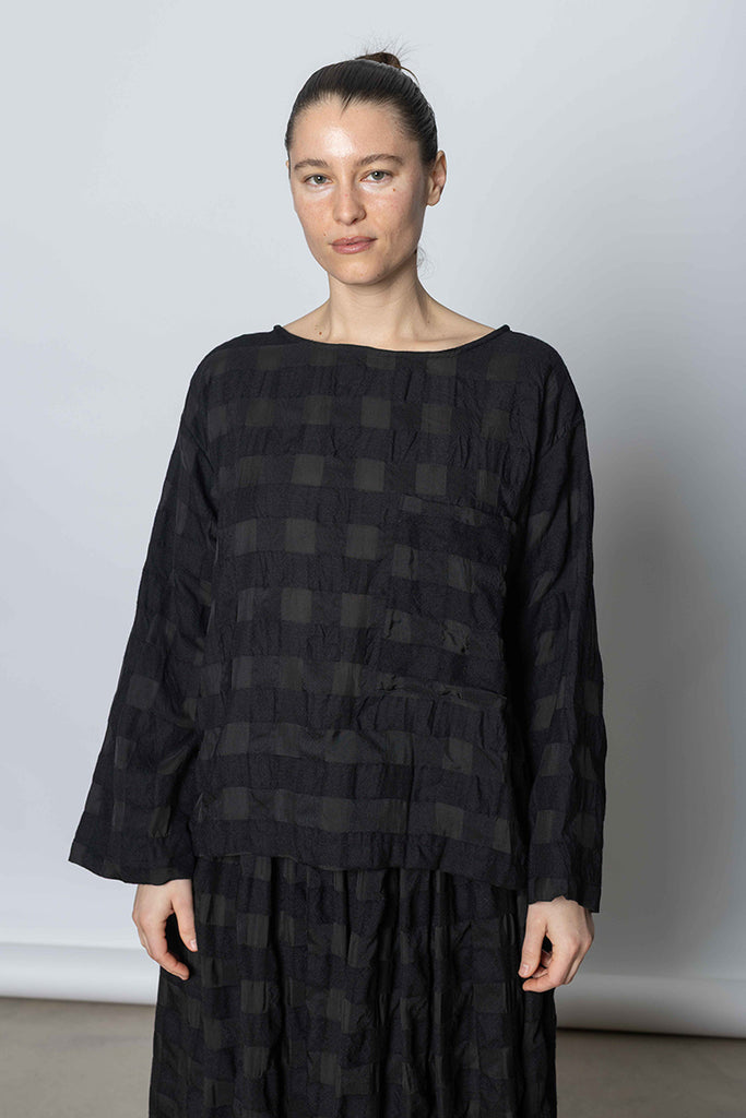 Laik Longsleeve Top Textured Check - Black/Black