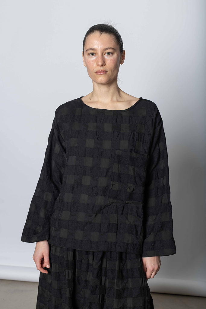 Laik Longsleeve Top Textured Check - Black/Black
