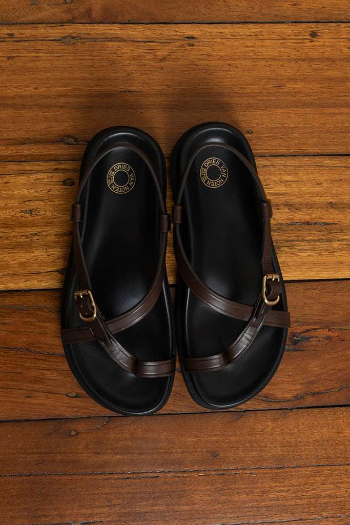 Leather Strap Sandals - Dark Brown