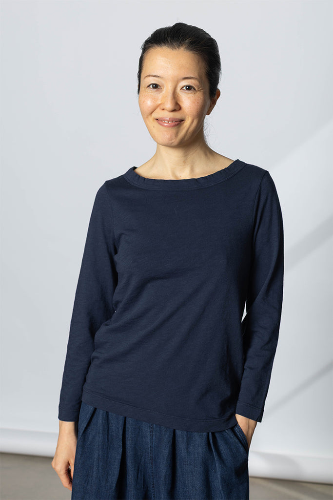 Lia Garment Dye Boat Neck Tee - Dark Navy